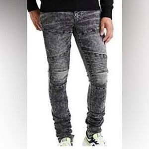 Y.F.K Rifle 158 Black Acid Washed Denim Moto Jeans Skater Streetwear